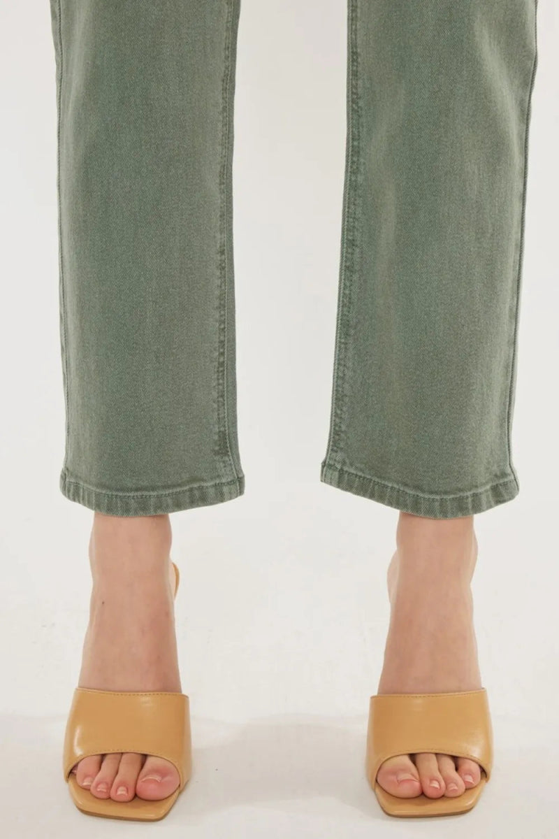 Kancan Ultra High Rise Straight Jeans in Olive Green - Love Salve